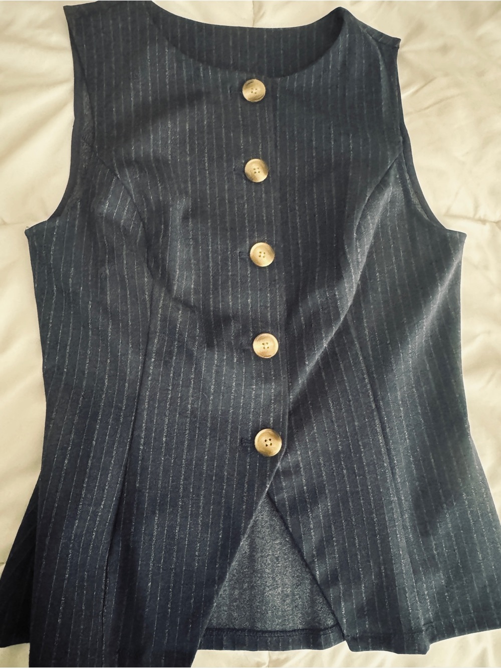 Anthropologie Navy Pinstripe Sleeveless Button Vest with Buttons